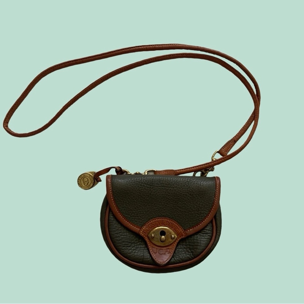 Vintage Dooney & Bourke USA Pebbled Leather Saddle Bag – Olive/ Tan Crossbody